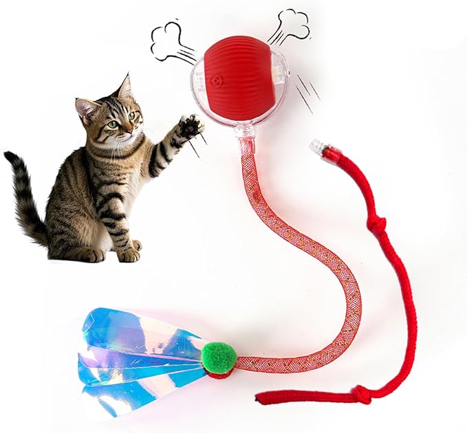 Marchul Interactive Cat Toys Ball, Automatic Moving Cat Toy for Bored Indoor Cats, Active Rolling Ball for Dogs, 360° Smart Pet Toy Fast Rolling on Carpet (Red)