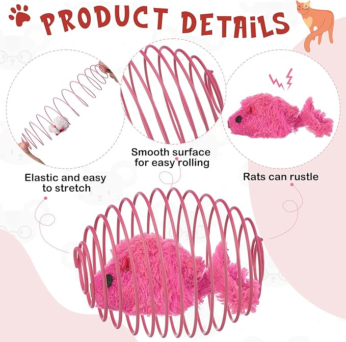 Jecery 5 Pcs Cat Spring Balls Stretchable Springs Toys Rolling Balls Colorful Playful Coils Interactive Spring Action Toy Caged Rats for Kitten Cat Pet Supplies Indoor (Mouse,Pink)