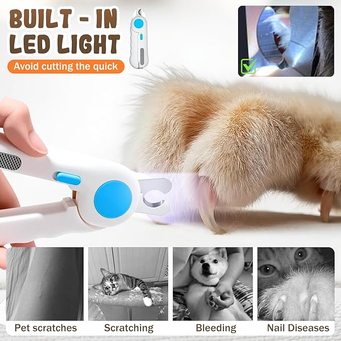 Pets Nail Clippers with Light, Cat Dog Nail Clippers with Built-in Nail File, Sharp Blades, Portable Cat Nail Clipper, Cats Claw Trimmer, Adjustable Claw Clippe for Cats (Style C)