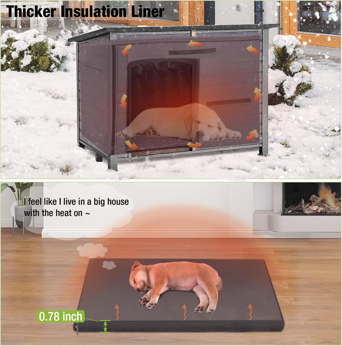 GUTINNEEN Dog House Insulated Outdoor Dog Kennel with Liner for Winter Large