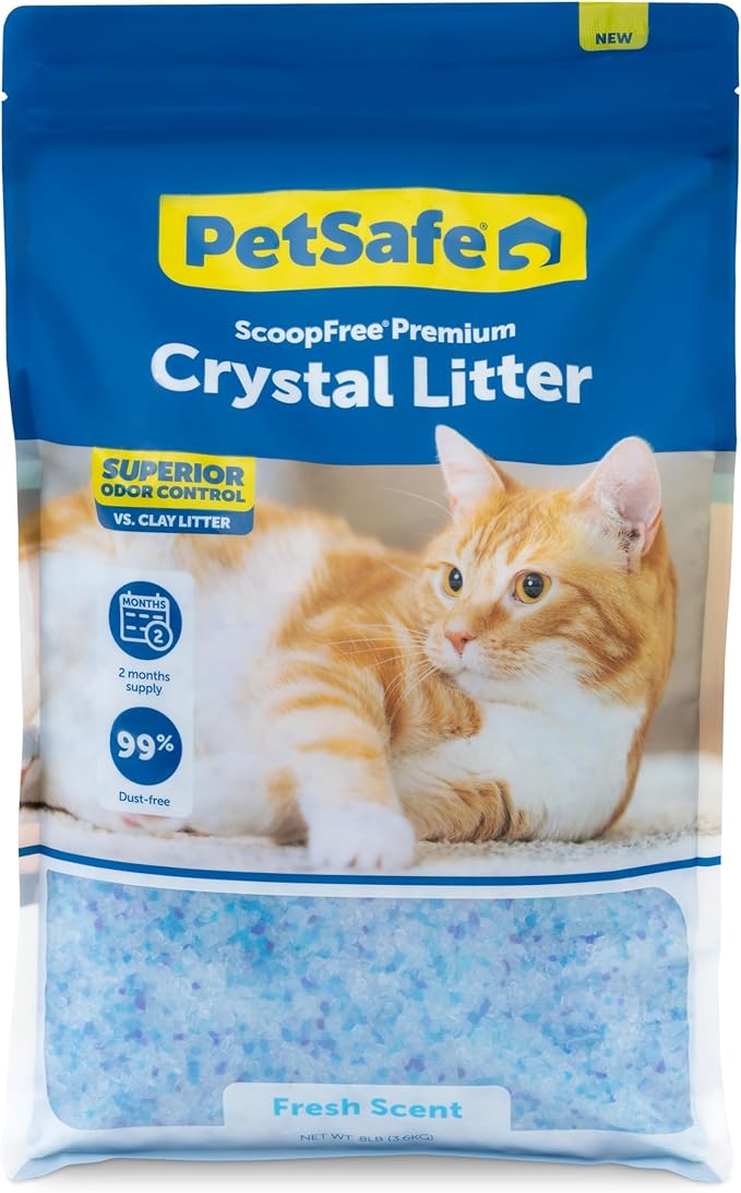 PetSafe ScoopFree Premium Crystal Cat Litter - Ultra-Absorbent Silica Universal Litterbox Crystals - Non-Clumping Odor Control - Fresh Scent - 8 lb Bag