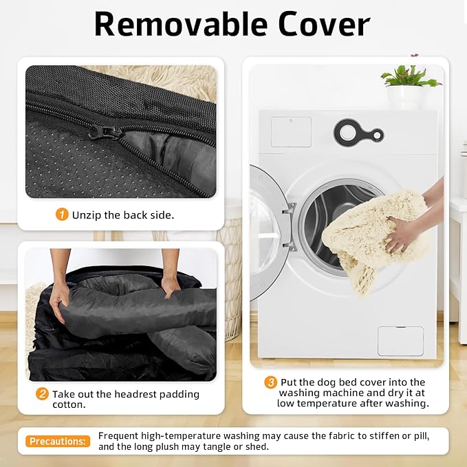 Calming Dog Bed Fluffy Plush Dog Mat for Furniture Protector with Removable Washable Cover for Large Medium Small Dogs and Cats (Small(35x31x5),Beige)