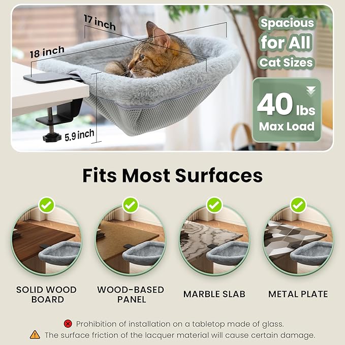 Cat Desk Bed - One-Click Folding,Sunken Design & Space-Saving Semi-Circular Cat Bed, Soft Faux Rabbit Fur Material, Suitable for Various Desktops-Maximum Hold Up to 40lb
