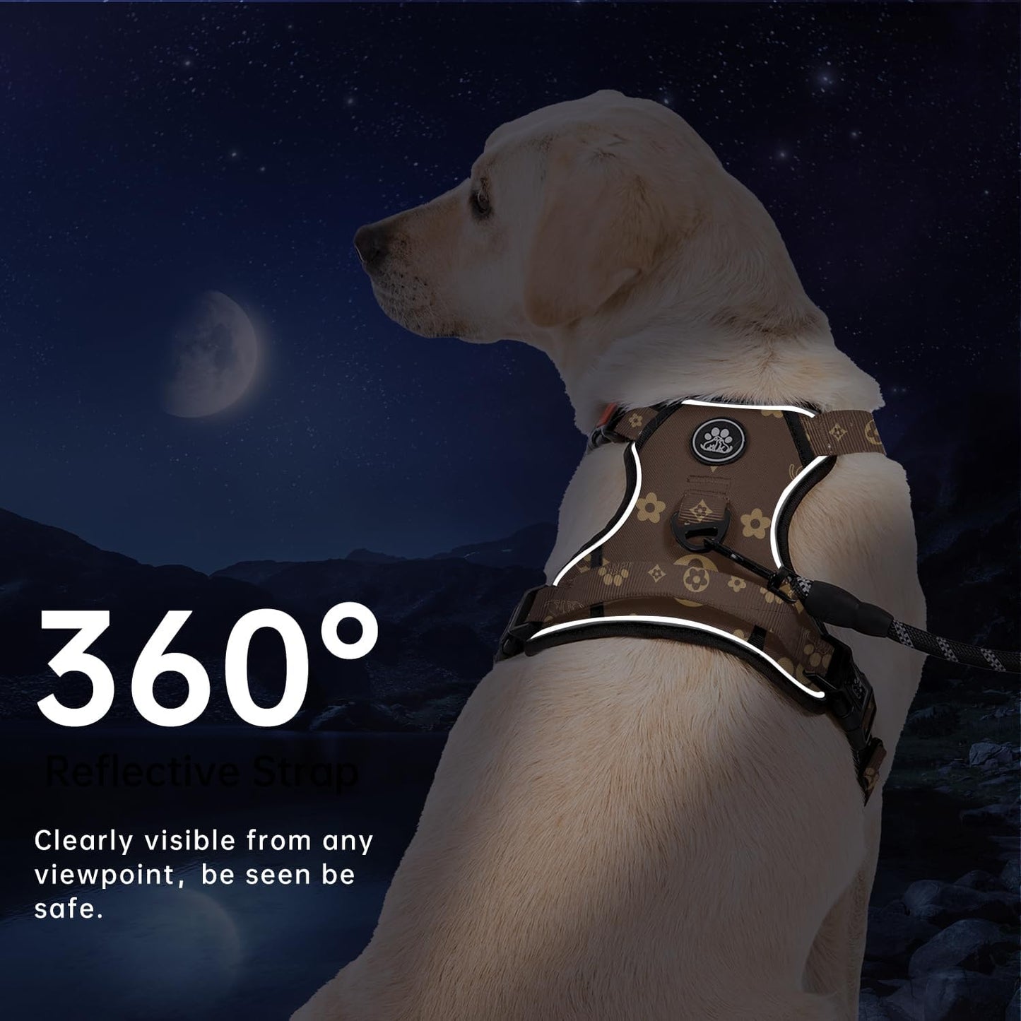 IVY&LANE No Pull Dog Harness with Leash Set, Reflective No Choke Pet Vest,Adjustable Oxford Dog Vest Harness with Easy Control Handle for Large Dogs (Dark Brown,XL)