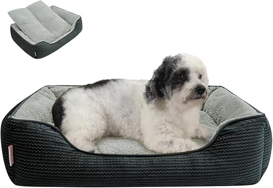 Miguel Dog Bed with Removable Cushion/Pillow for Medium Small Dogs, Washable Pet Bed with Side Easy to Wash Puppy Bed, Large Rectangle Cat Bed for Indoor Cat with Anti-Slip Bottom, Dark Gray 25 Inch