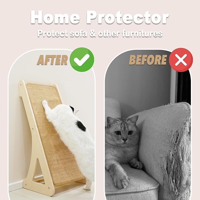 Meeyoview Sisal Cat Scratcher, L Shape Cat Scratching Pad, Vertical Cat Scratch Ramp for Indoor Cats, Wall Furniture Protector with Catnip (Triangular Scratcher)