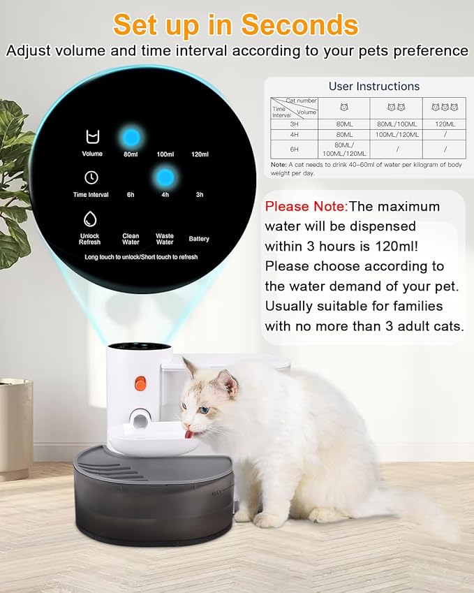 Smart Pet Water Fountain,Filterless Cat Water Fountain No Filter,3L/102oz Ultra Silent Cat Fountain, Separation Design(Includes A Silicone Food Mat)