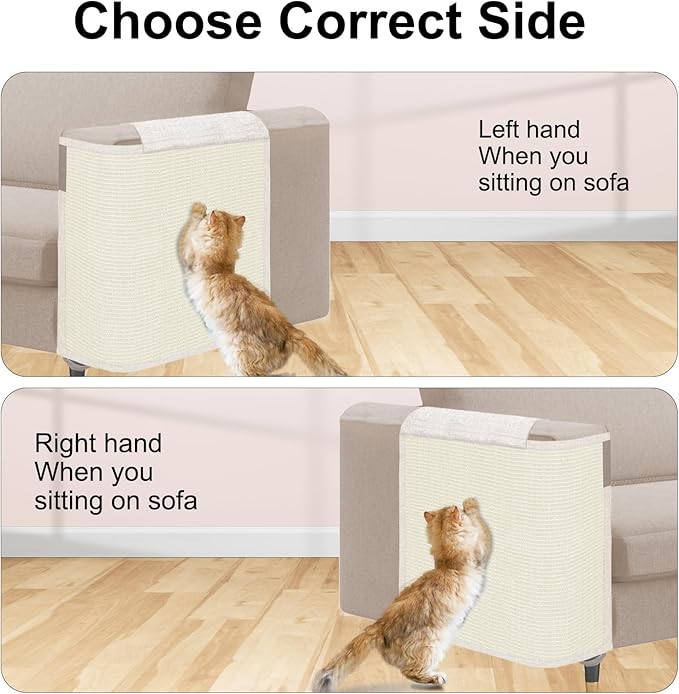 Cat Scratch Sofa Protector,23.6inch L*19.6inch W Cat Scratch Furniture Protector Pad, Couch Arm Sheild with Natural Sisal for Protecting Couch Sofa Chair Furniture(Beige/Right Handed)