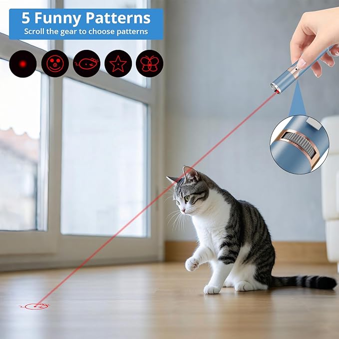 2 Pieces Cat Toy, USB Rechargeable, Long Range 5 Modes, Interactive Kitten Dog Cat Mouse Toy for Indoor (Sky Blue