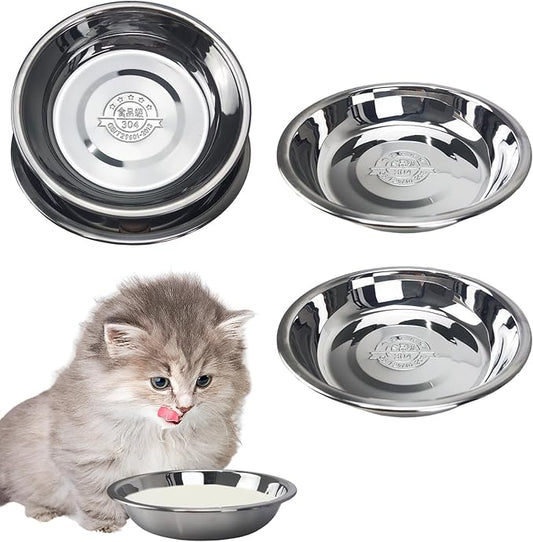 4pcs Stainless Steel Cat Bowls - 7.1 Inch Metal, Shallow Dish for Indoor Cats - Elevated Food Bowl for Kittens with Whisker Fatigue Protection