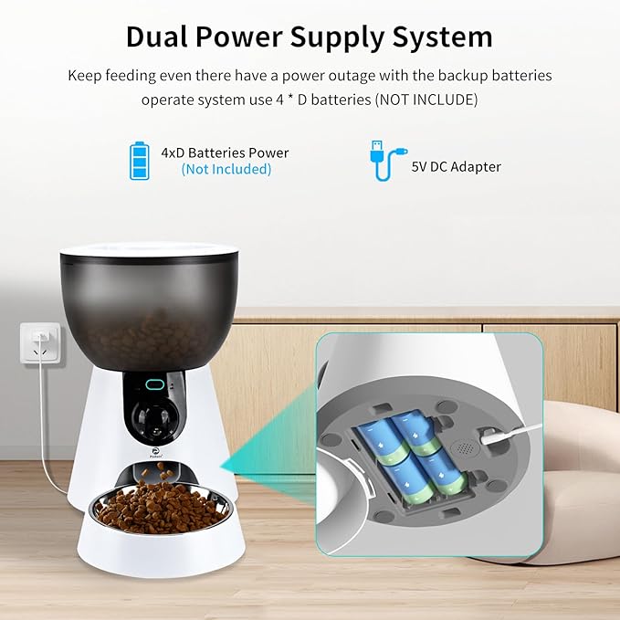 Automatic Cat Pet Feeder Camera, 5G Wi-Fi Smart App Control 4L Timed Cat Dog Food Dispenser 1080 HD Video Recording with Night Vision Two-Way Audio Memory Function Easy to Use