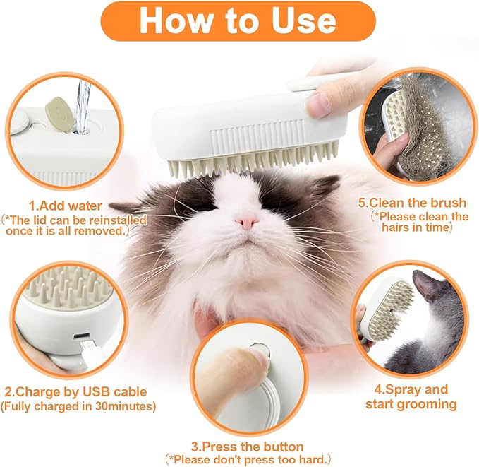 Nepfaivy Cat Steam Brush for Shedding - Steam Cat Brush for Indoor Cats, Rechargeable Steaming Pet Mist Water Steamer for Indoor Kitten, Pet Spray Hair Removal Comb for Massage, Spritz Defur Comb