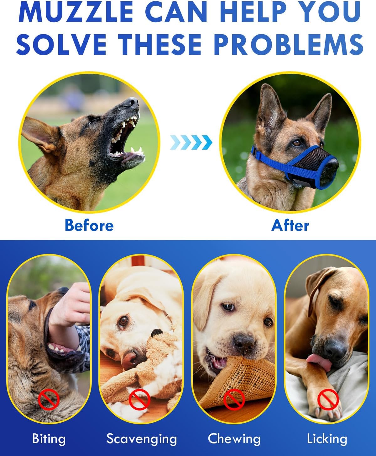 Dog Muzzle, Soft Air Mesh Muzzle for Small Medium Large Dogs Anti Biting Barking Chewing, Breathable Drinkable Adjustable Loop Pets Muzzle for German Shepherd Husky Labrador Retriever (Blue,L)