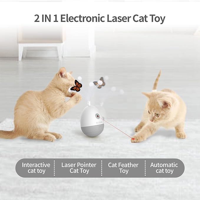 PETGEEK Interactive Cat Laser Pointer Toy with Bird Squeaky, Automatic Cat Wand Replacement, Cat Toys for Indoor Cats