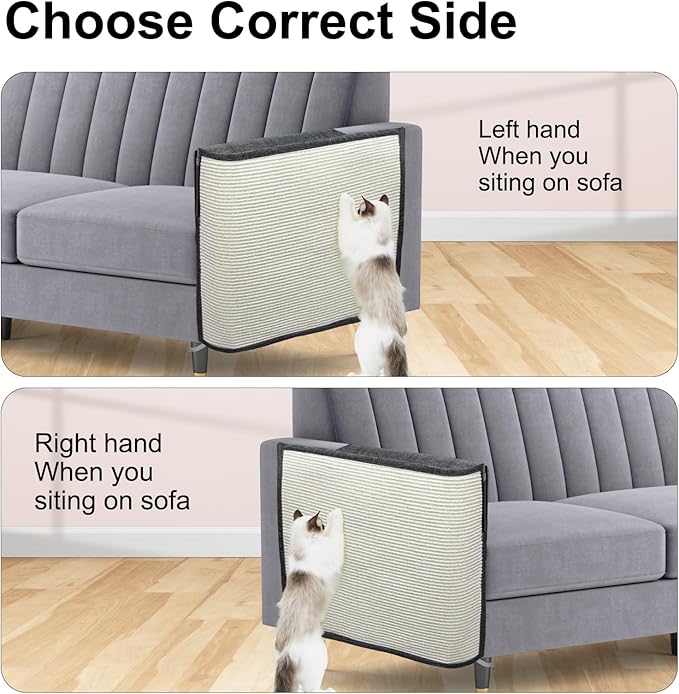 Upgraded Cat Scratch Furniture Couch Protector with 27.6’‘L*19.6’‘W Natural Sisal for Protecting Large Area Couch Sofa Chair(Dark Grey/Left Handed)