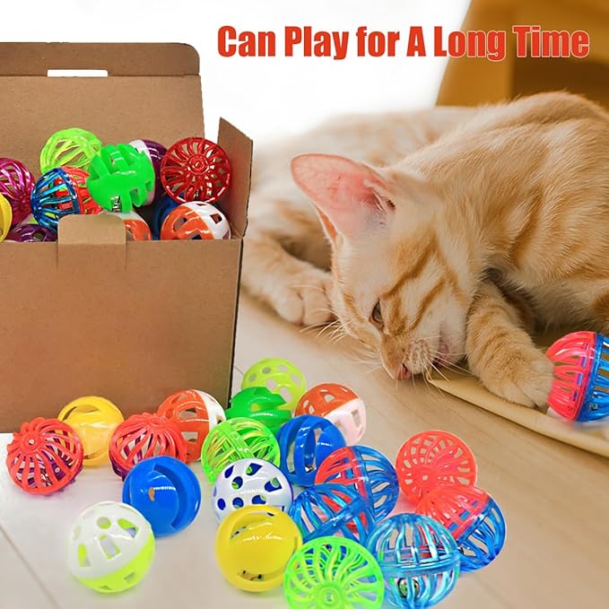 Cat Jingle Balls Toys, 24 Pcs Bell Balls Cat Toys, Lightweight, Interactive, Assorted Colors Ball Toy for Kitten Training and Play