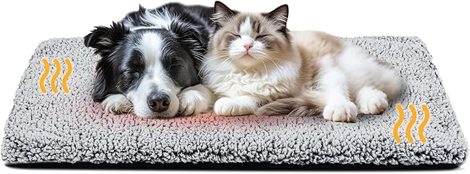 Dog Bed Mat Self Heating Pad for Large Medium Dogs, Dog House Bed Crate Pad for Sleeping Self Warming Pet Bed Puppy Blanket with Removable Washable Cover, Grey 48 Inches