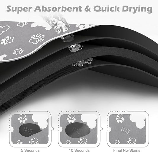 Dog Cat Food Mat, Rapid Absorbent Pet Feeding Placemat, Bone Shaped With Rubber Backing, No Stains Indoor, Pet Accessories Supplies 17"29" Grey