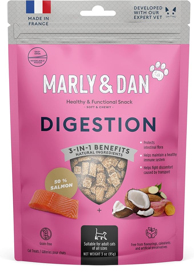 Marly & Dan Salmon Treats for Cats with Sweet Potato & Tumeric, Tummy & Digestion Recipe, 3-oz Bag
