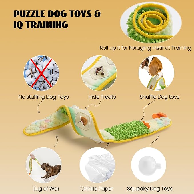 Nocciola EEL Squeaky Dog Toy, Tough No Stuffing Toy for Tug of War, Puppy Interactive Puzzle Fun to Keep Them Busy, Cognitive Crinkle Dog Toy for Large Medium Small Breed, Yellow