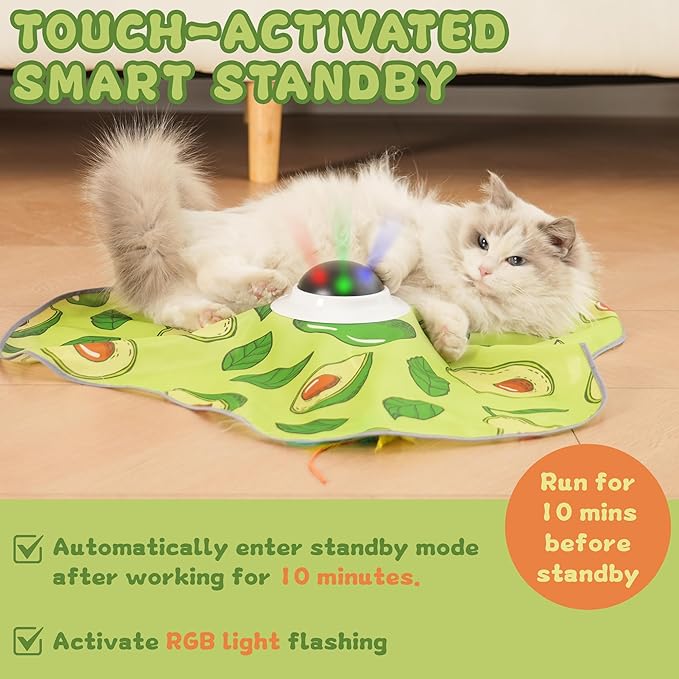 Interactive Cat Toy, Automatic Cat Toys for Indoor Exercise, Hide and Seek Toy with Motion Activated, Moving Concealed Feather, USB Rechargeable