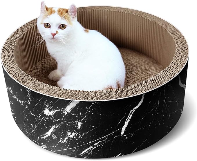 Cat Scratcher Post & Board, Round Cat Scratching Lounge Bed, Durable Pad Prevents Furniture Damage, 17.32'' x 17.32''x 6.11''