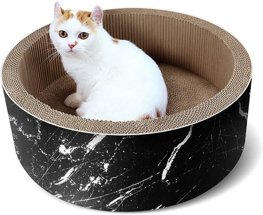 Cat Scratcher Post & Board, Round Cat Scratching Lounge Bed, Durable Pad Prevents Furniture Damage, 17.32'' x 17.32''x 6.11''
