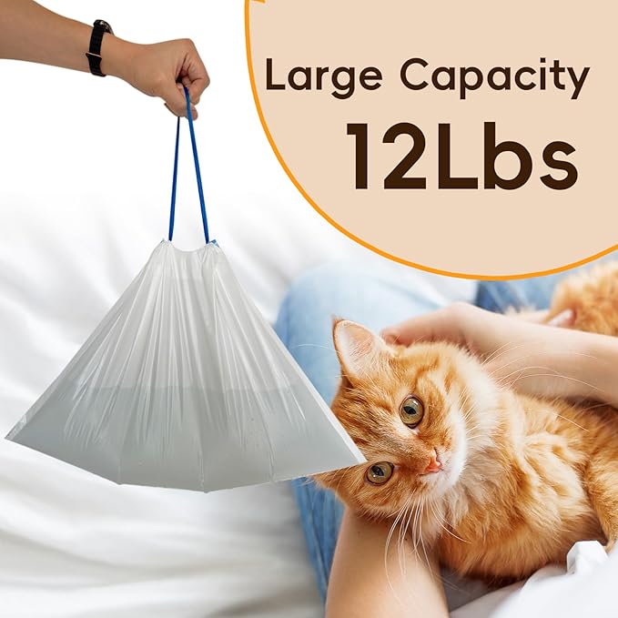 Cat Litter Box Liners Bag Fit For MW-SC01/MW-SC02/MW-LR01 Automatic Self Cleaning Cat Litter Box, Waste Bags, 18" x 12.6"Heavy Duty Replacement Trash Bags with Drawstring (White, 100 counts)