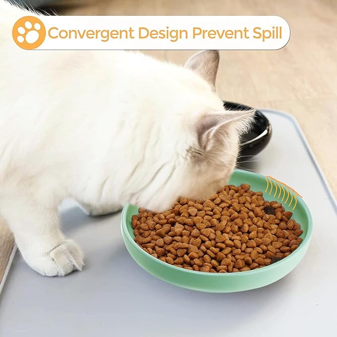 Ceramic Cat Bowls,Shallow Cat Dishes for Food and Water, 6 inch Matte Finish Wide Cats Food Bowl,Whisker Fatigue Free Pet Puppy Kitten Bowl Set of 3,Dishwasher Safe