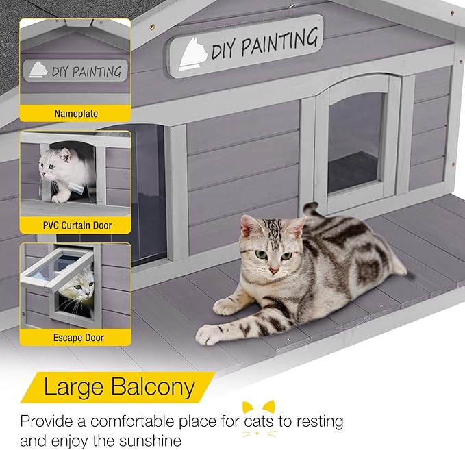 Aivituvin Outdoor Cat House for Outdoor Cats Kitty Shelter with Large Opening Roof,Raise Cat Cage,Waterproof