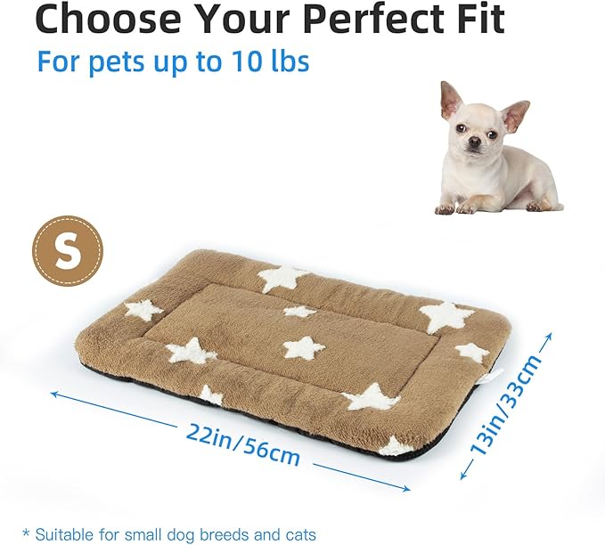 Mora Pets Cat Bed for Indoor Cats Washable Dog Crate Pad Cute Star Dog Bed Mat for Small Dogs Pet Kennel Pad for Cage Soft Flat Puppy Kitten Cushion for Sleeping Anti-Slip Brown 22 x 13