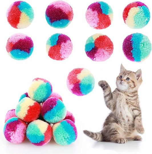 Rainbow Cat Toy Kit - 20PCS Soft Pom Pom Balls for Indoor Cat Play & Exercise