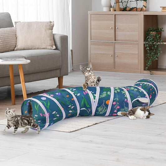 Glittme Cat Tunnel, Cat Tunnels for Indoor Cats, S-Shape Cats Cave with Cat Toys, Foldable Cat Tubes and Tunnels for Cats, Rabbit, Puppy, Guinea Pig