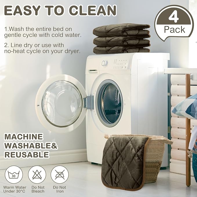 4 Pack Self Heating Cat Pad Self Warming Dog Mat Reflects Body Heat Extra Warm Thermal Pet Pad Washable Dog Cat Bed Crate Bed Mat Blanket(Coffee Color,16 x 20 Inch)