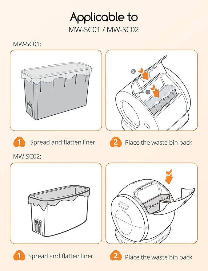 MeoWant Cat Litter Box Liners, Drawstring Receptacles Bags Thickened Waste Bag for MeoWant MW-SC01/MW-SC02 Automatic Cat Litter Box, 60pcs