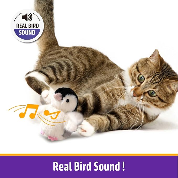 Interactive Cat Toy Rechargeable Automatic Chirping Penguin Bird Cat Toy Infused with Catnip in The Wings, Auto Beating Wings Kitten Toy for Indoor Cats to Play Alone, Never Boredom