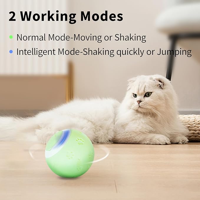 SEALON Electric Interactive Cat Toy Ball,Indoor Cat Play Ball, Suitable for Cats Over 6 Months for Exercise, Weight Loss, and Fun（Green）