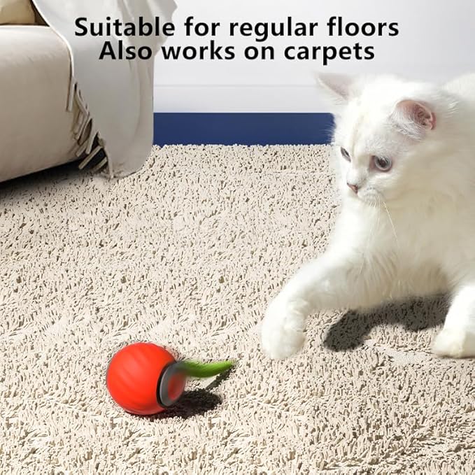 Speedy Sprint Ball 2.0 with Feather Tail Cat Toy, Smart Interactive Toys for Bored Indoor Kitten, Automatic Rolling Ball Enrichment, Turbo Electric Kitty Self Moving Rope, Rollie Pet Chase Robot Mouse