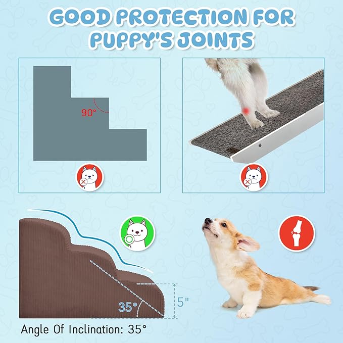 Dog Steps for Small Dogs, 3-Step Dog Ramp and Stairs for High Beds and Sofa, Non-Slip Pet Stairs for Small Dogs and Cats, Removable and Easy to Clean Pet Stairs, Coffee