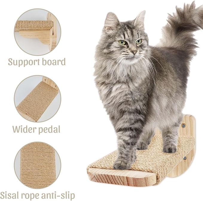 Cat Wall Shelves with 4 Step Scratch Post & Hammock Bed Wooden Floating Climbing Furniture for Sleeping and Playing Indoor Cat Climbing Shelf Corner Shelf Perches Support 20 LBS