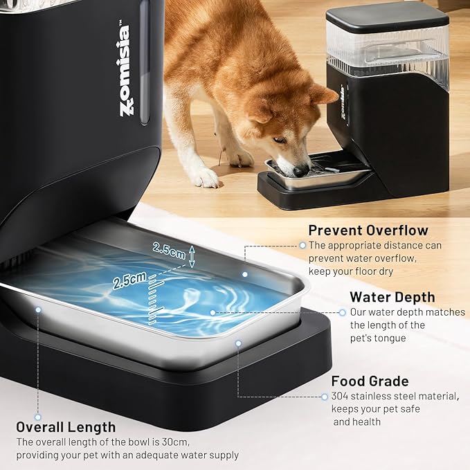 Automatic Cat and Dog Water Dispenser 6L with Stainless Steel Bowl, Gravity Water Bowl for Dogs Cats, 1.6 Gallon Pet Waterer 100% BPA Free, White