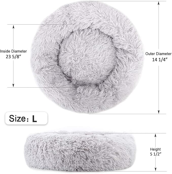 Large Cat Beds for Indoor Cats - Dog Bed Washable 24 inches for Small Medium Dogs, Anti Anxiety Round Fluffy Plush Faux Fur Cat Bed, (Large 24" L x 24" W)