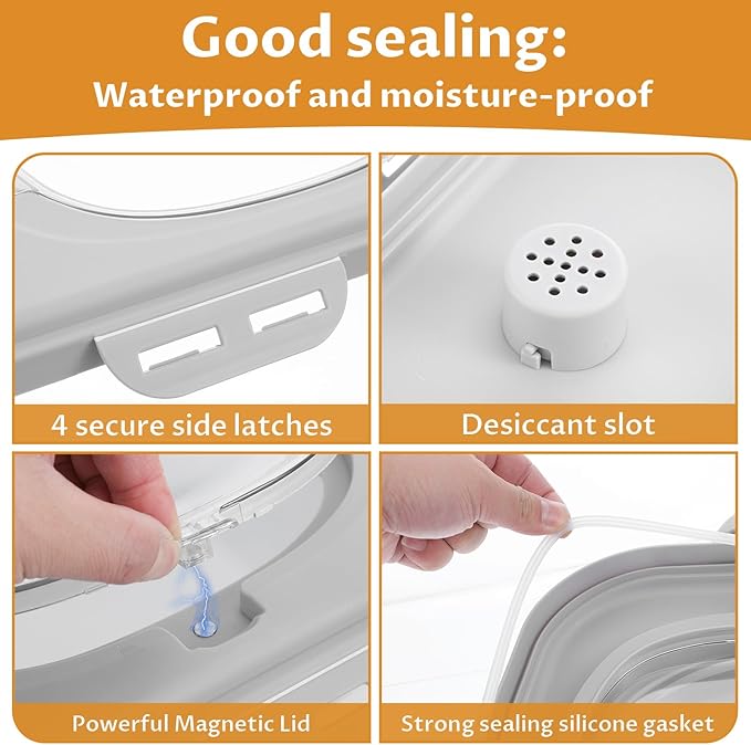 Collapsible Cat Litter Storage Bin Container with Airtight Lids, Portable Cat Litter Storage Container with Wheels, Kitchen Cereal Rice Leakproof Sealable