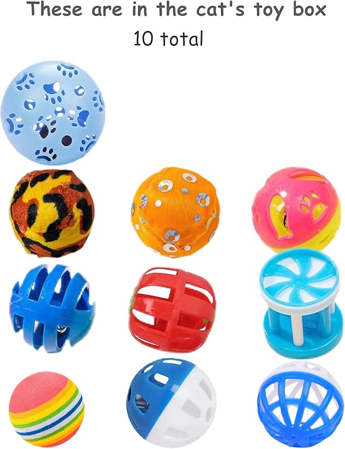 10-Pack Cat Toy Balls with Bells for Kittens and Cats of All Breeds (1.5'' - 2.2'', Cat Toys Deluxe Pack)