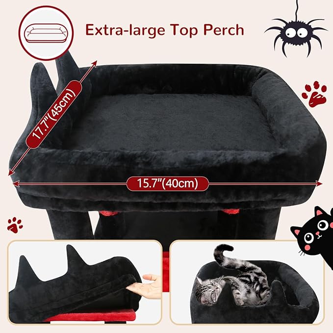 Globlazer Gothic Cat Tower for Indoor Cats, Heavy Duty Goth Cat Trees for Large Cats Adult Big Cats Maine Coon Cat Tree with Scratching Post, Extra Large Top Perch, Cat Condos, F61, Blood-Goth, 61inch