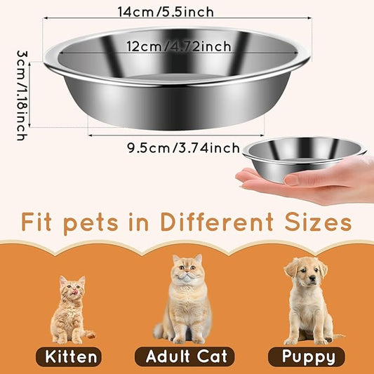 12Pcs Cat Bowls,Stainless Steel Cat Food Bowls,Metal Cat Dishes Whisker Fatigue Relief,Shallow Cat Food Dish for Indoor Kitten,Replacement Basic Cat Plates for Elevated Stand(5.5 Inch)