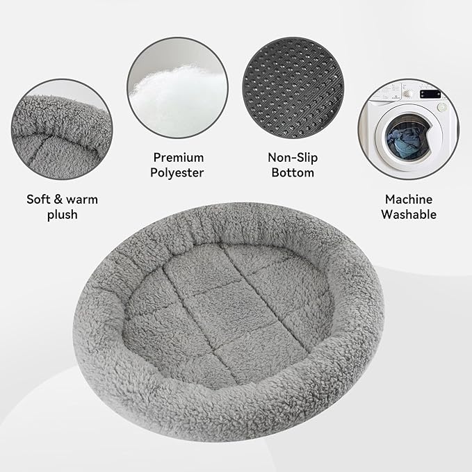 PETLESO Large Cat Bed Mat 19.5" Round Pad with Pillow Around, Soft Warm Plush Cushion for Small to Medium Dogs Cats Sleep/Nap, Neck Protection Mattress, Non-Slip Washable, Large