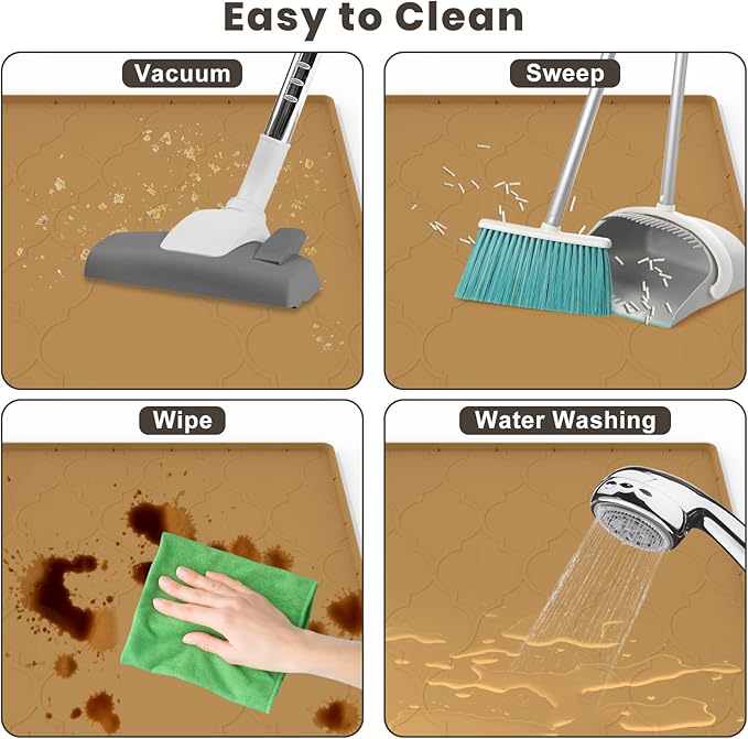 Cat Mat for Litter Box, 34" X 22" Large Silicone Cat Litter Trapping Mat, Easy Clean for Scatter Control, Soft on Kitty Paws, Waterproof, Urine-Proof, Non-Slip Kitty Litter Mat for Floor, Brown