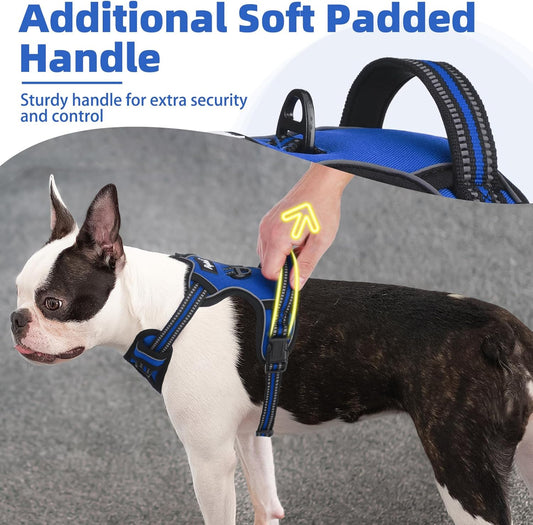 PUPTECK No Pull Dog Harness Medium Sized, Adjustable Reflective Dog Harness with Handle Easy Control, Comfortable Soft Padded Pet Vest Harness for Medium Dogs, Blue M