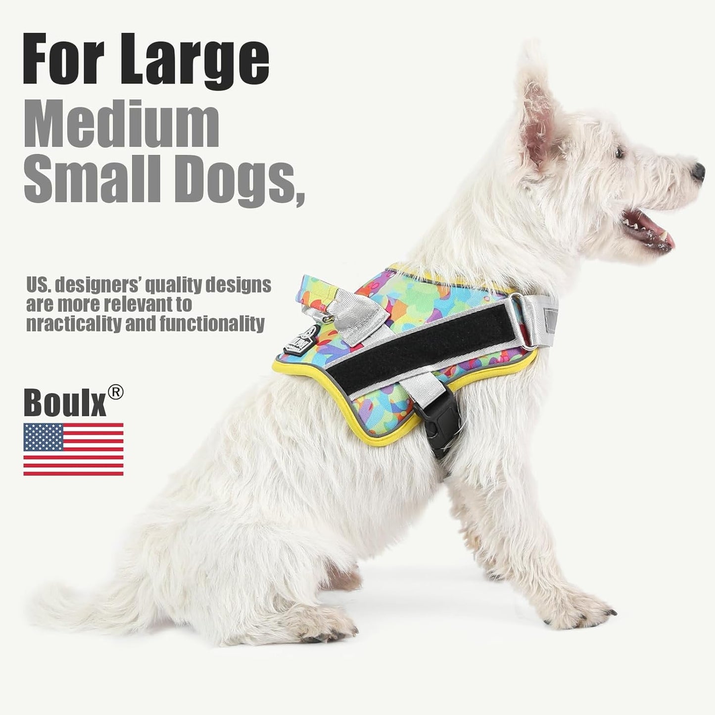Bolux Dog Harness, No-Pull Reflective Dog Vest, Breathable Adjustable Pet Harness with Handle for Outdoor Walking - No More Pulling, Tugging or Choking (X-Small (Pack of 1), Watercolour)
